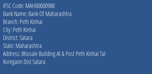 Bank Of Maharashtra Peth Kinhai Branch Satara IFSC Code MAHB0000988