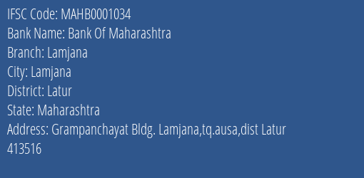 Bank Of Maharashtra Lamjana Branch Latur IFSC Code MAHB0001034
