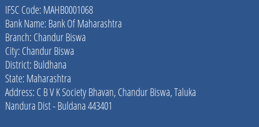 Bank Of Maharashtra Chandur Biswa Branch, Branch Code 001068 & IFSC Code Mahb0001068