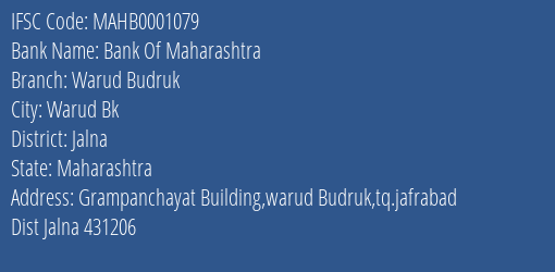Bank Of Maharashtra Warud Budruk Branch Jalna IFSC Code MAHB0001079