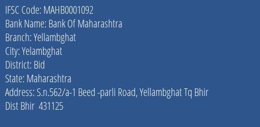 Bank Of Maharashtra Yellambghat Branch Bid IFSC Code MAHB0001092