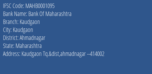 Bank Of Maharashtra Kaudgaon Branch Ahmadnagar IFSC Code MAHB0001095