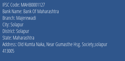Bank Of Maharashtra Majerewadi Branch Solapur IFSC Code MAHB0001127