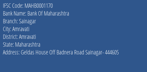 Bank Of Maharashtra Sainagar Branch Amravati IFSC Code MAHB0001170