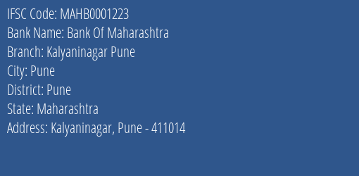 Bank Of Maharashtra Kalyaninagar Pune Branch Pune IFSC Code MAHB0001223