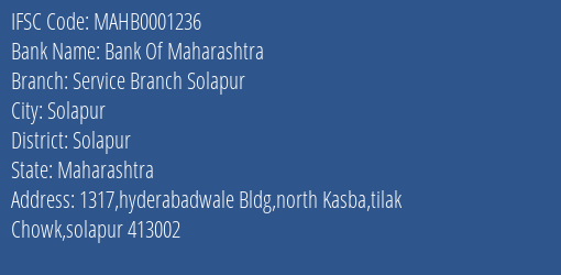 Bank Of Maharashtra Service Branch Solapur Branch Solapur IFSC Code MAHB0001236