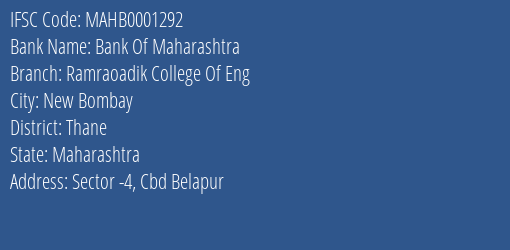 Bank Of Maharashtra Ramraoadik College Of Eng Branch Thane IFSC Code MAHB0001292