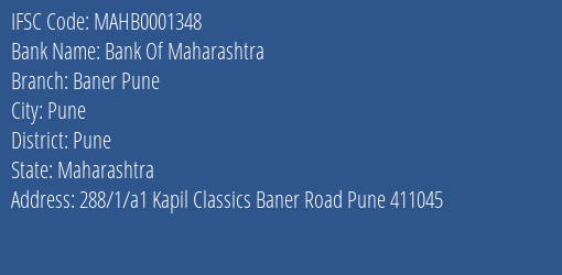 Bank Of Maharashtra Baner Pune Branch Pune IFSC Code MAHB0001348