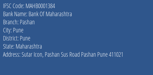 Bank Of Maharashtra Pashan Branch Pune IFSC Code MAHB0001384