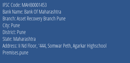 Bank Of Maharashtra Asset Recovery Branch Pune Branch Pune IFSC Code MAHB0001453