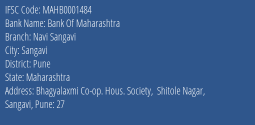 Bank Of Maharashtra Navi Sangavi Branch Pune IFSC Code MAHB0001484