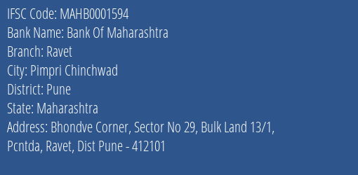 Bank Of Maharashtra Ravet Branch Pune IFSC Code MAHB0001594