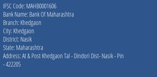 Bank Of Maharashtra Khedgaon Branch Nasik IFSC Code MAHB0001606