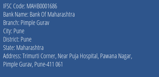 Bank Of Maharashtra Pimple Gurav Branch Pune IFSC Code MAHB0001686