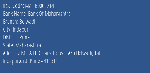 Bank Of Maharashtra Belwadi Branch Pune IFSC Code MAHB0001714