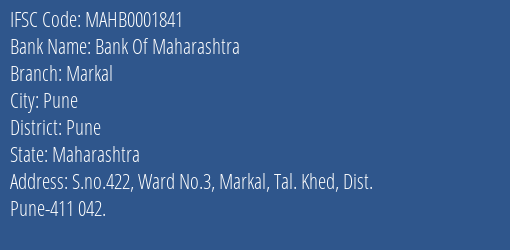 Bank Of Maharashtra Markal Branch Pune IFSC Code MAHB0001841