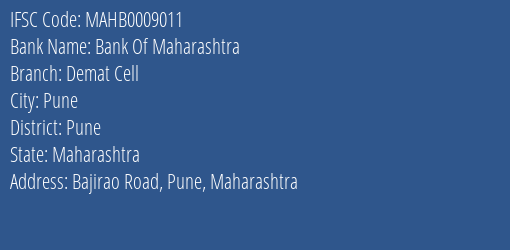 Bank Of Maharashtra Demat Cell Branch Pune IFSC Code MAHB0009011