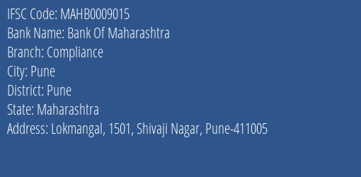 Bank Of Maharashtra Compliance Branch Pune IFSC Code MAHB0009015