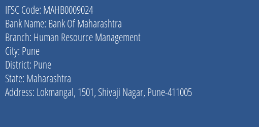 Bank Of Maharashtra Human Resource Management Branch Pune IFSC Code MAHB0009024