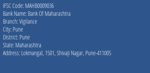Bank Of Maharashtra Vigilance Branch Pune IFSC Code MAHB0009036