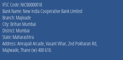 New India Cooperative Bank Limited Majivade Branch IFSC Code