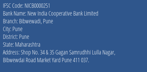 New India Cooperative Bank Limited Bibwewadi Pune Branch IFSC Code