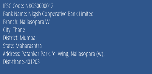 Nkgsb Cooperative Bank Limited Nallasopara W Branch IFSC Code