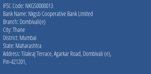 Nkgsb Cooperative Bank Limited Dombivali E Branch IFSC Code
