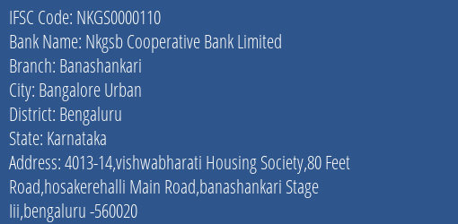 Nkgsb Cooperative Bank Limited Banashankari Branch IFSC Code