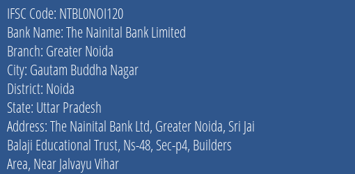 The Nainital Bank Limited Greater Noida Branch IFSC Code
