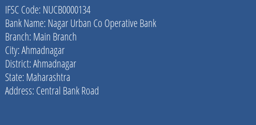 Nagar Urban Co Operative Bank Main Branch Branch IFSC Code