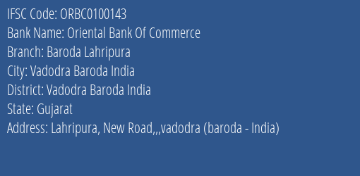 Oriental Bank Of Commerce Baroda Lahripura Branch, Branch Code 100143 & IFSC Code ORBC0100143