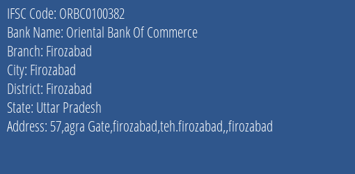 Oriental Bank Of Commerce Firozabad Branch, Branch Code 100382 & IFSC Code ORBC0100382