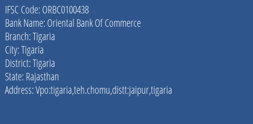 Oriental Bank Of Commerce Tigaria Branch Tigaria IFSC Code ORBC0100438
