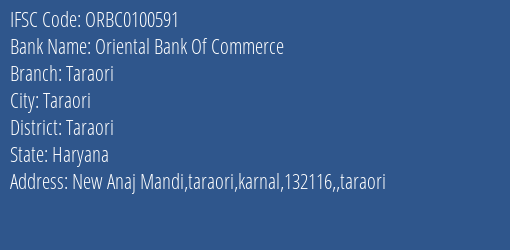 Oriental Bank Of Commerce Taraori Branch Taraori IFSC Code ORBC0100591