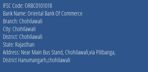 Oriental Bank Of Commerce Chohilawali Branch Chohilawali IFSC Code ORBC0101018