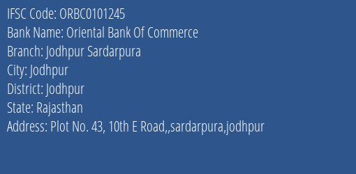 Oriental Bank Of Commerce Jodhpur Sardarpura Branch Jodhpur IFSC Code ORBC0101245