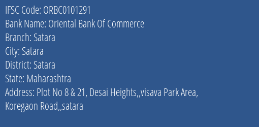 Oriental Bank Of Commerce Satara Branch, Branch Code 101291 & IFSC Code ORBC0101291