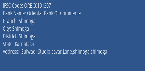 Oriental Bank Of Commerce Shimoga Branch, Branch Code 101307 & IFSC Code ORBC0101307