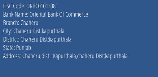 Oriental Bank Of Commerce Chaheru Branch Chaheru Dist:kapurthala IFSC Code ORBC0101308