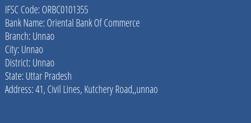 Oriental Bank Of Commerce Unnao Branch Unnao IFSC Code ORBC0101355