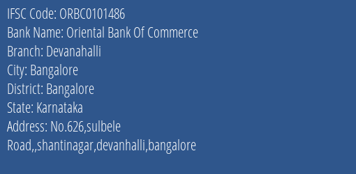 Oriental Bank Of Commerce Devanahalli Branch Bangalore IFSC Code ORBC0101486