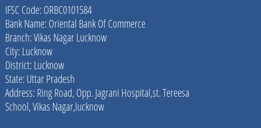 Oriental Bank Of Commerce Vikas Nagar Lucknow Branch Lucknow IFSC Code ORBC0101584