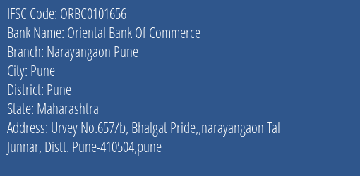 Oriental Bank Of Commerce Narayangaon Pune Branch Pune IFSC Code ORBC0101656