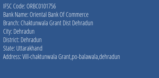 Oriental Bank Of Commerce Chaktunwala Grant Dist Dehradun Branch Dehradun IFSC Code ORBC0101756