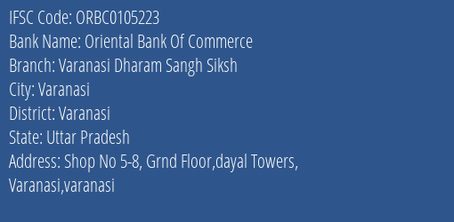 Oriental Bank Of Commerce Varanasi Dharam Sangh Siksh Branch Varanasi IFSC Code ORBC0105223