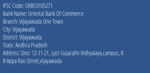 Oriental Bank Of Commerce Vijayawada One Town Branch, Branch Code 105271 & IFSC Code ORBC0105271