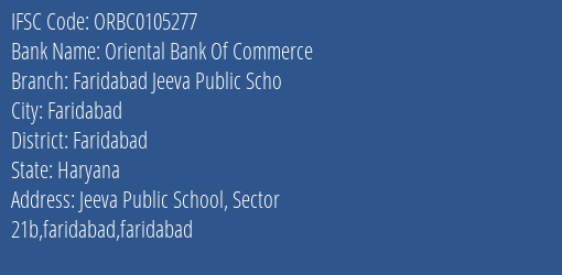 Oriental Bank Of Commerce Faridabad Jeeva Public Scho Branch, Branch Code 105277 & IFSC Code ORBC0105277