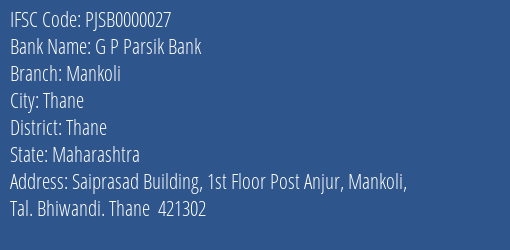 G P Parsik Bank Mankoli Branch IFSC Code