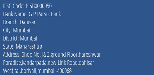 G P Parsik Bank Dahisar Branch IFSC Code